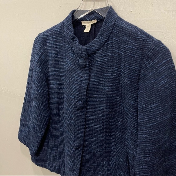 Eileen Fisher Boxy Mandarin Collar Cotton Navy Jacket Small - Picture 4 of 7